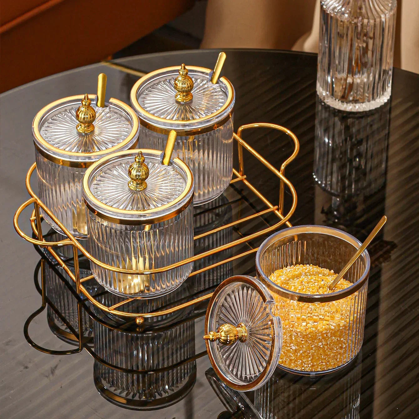 Spice Jars - Glass Golden Lid Set