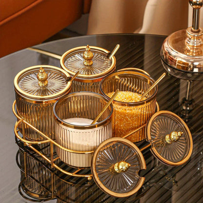 Spice Jars - Glass Golden Lid Set