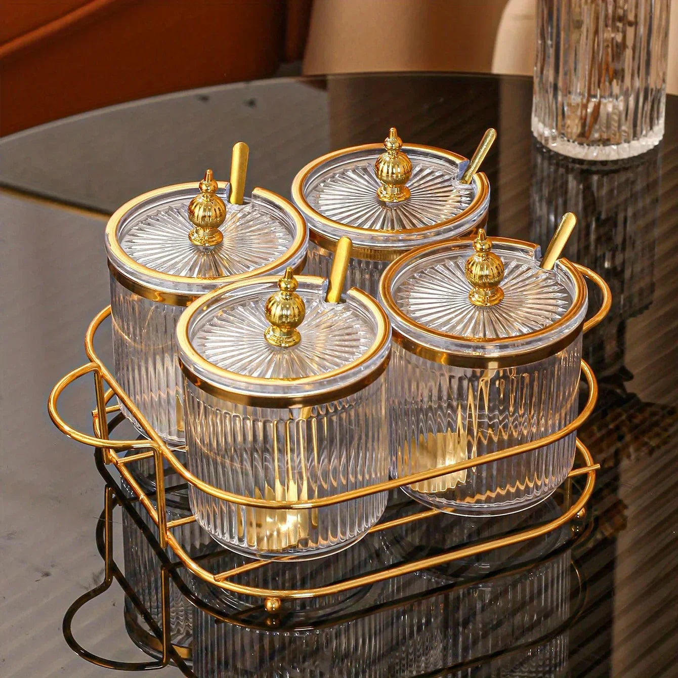 Spice Jars - Glass Golden Lid Set