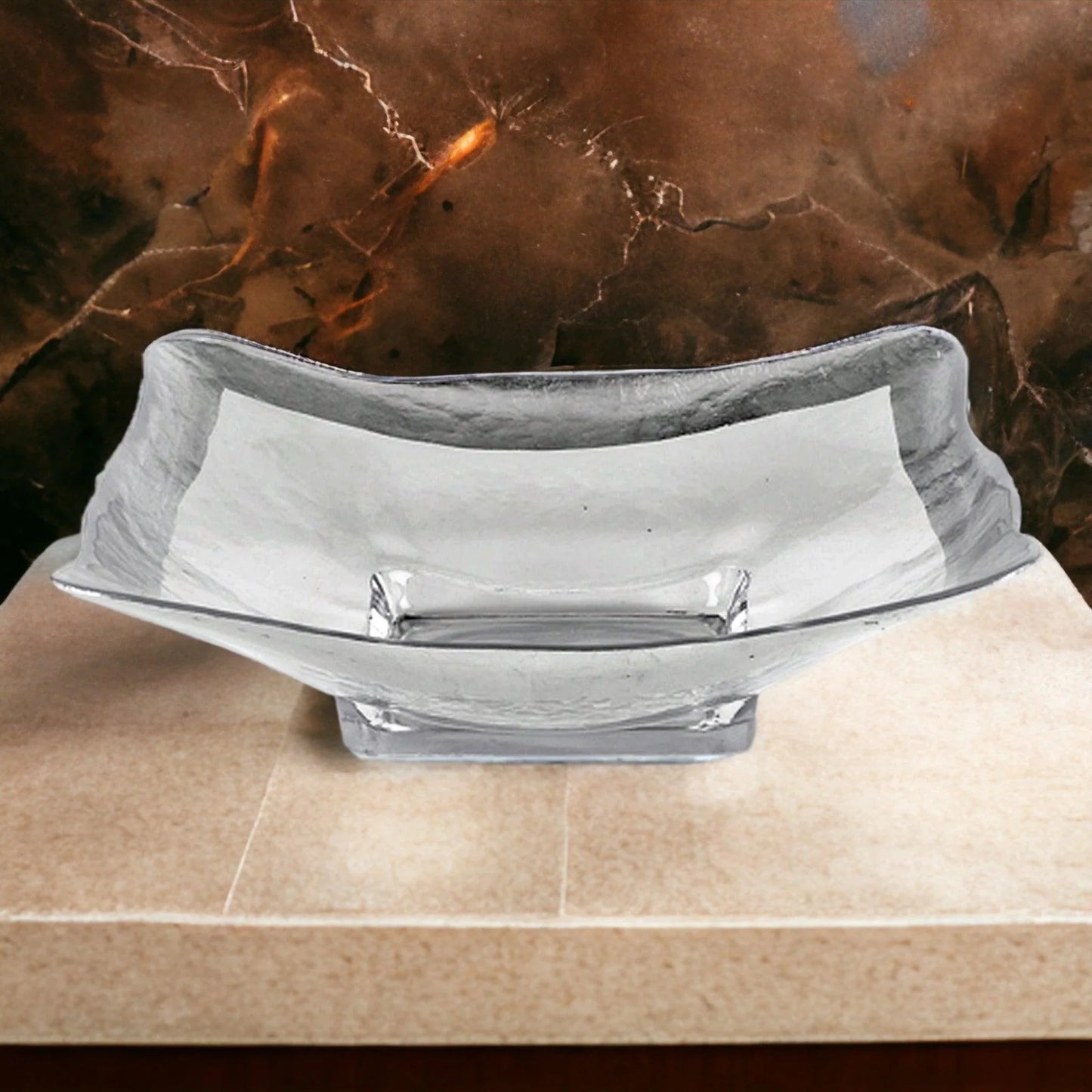 Square Bowl with Authentic Silver Leaf Pattern - PoshaBella