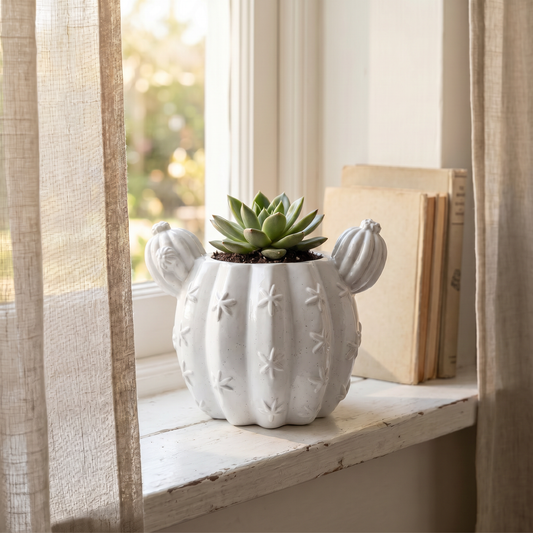 Barrel Cactus Planter, Gypsum White 3.5" Sunsum® Intentional Living