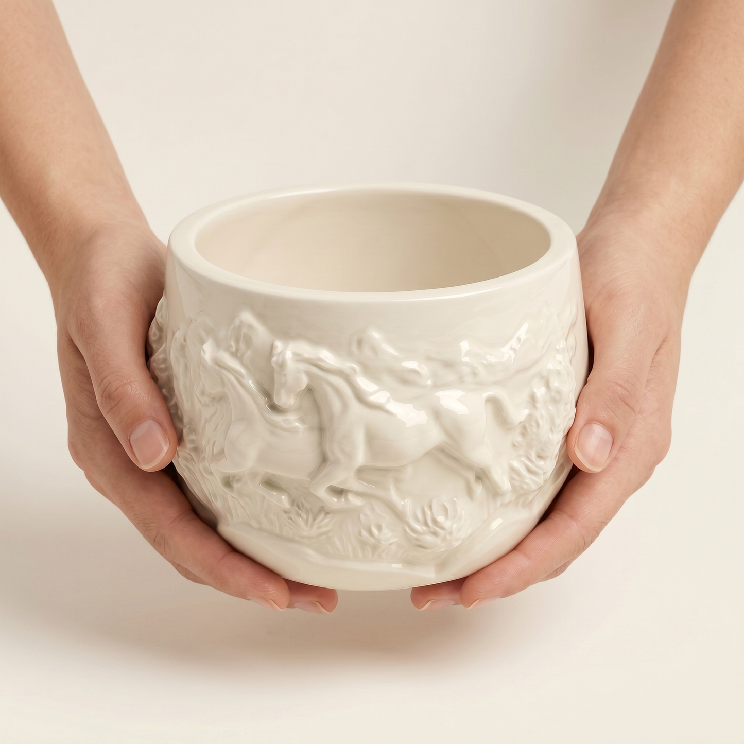 Mustang Horse Relief Planter, Gypsum White 3" Sunsum® Intentional Living