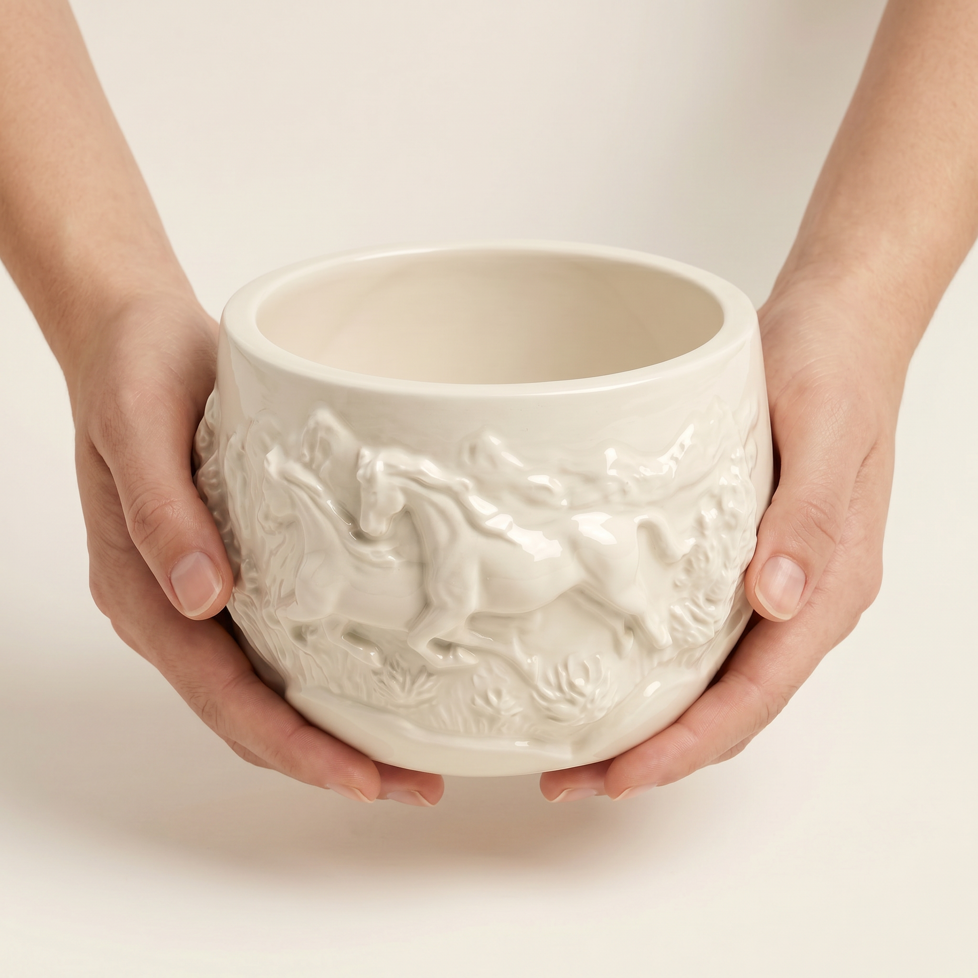 Mustang Horse Relief Planter, Gypsum White 3" Sunsum® Intentional Living