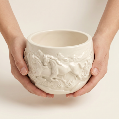 Mustang Horse Relief Planter, Gypsum White 3" Sunsum® Intentional Living