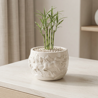 Mustang Horse Relief Planter, Gypsum White 3" Sunsum® Intentional Living