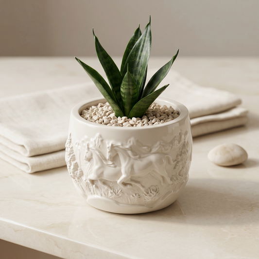 Mustang Horse Relief Planter, Gypsum White 3" Sunsum® Intentional Living