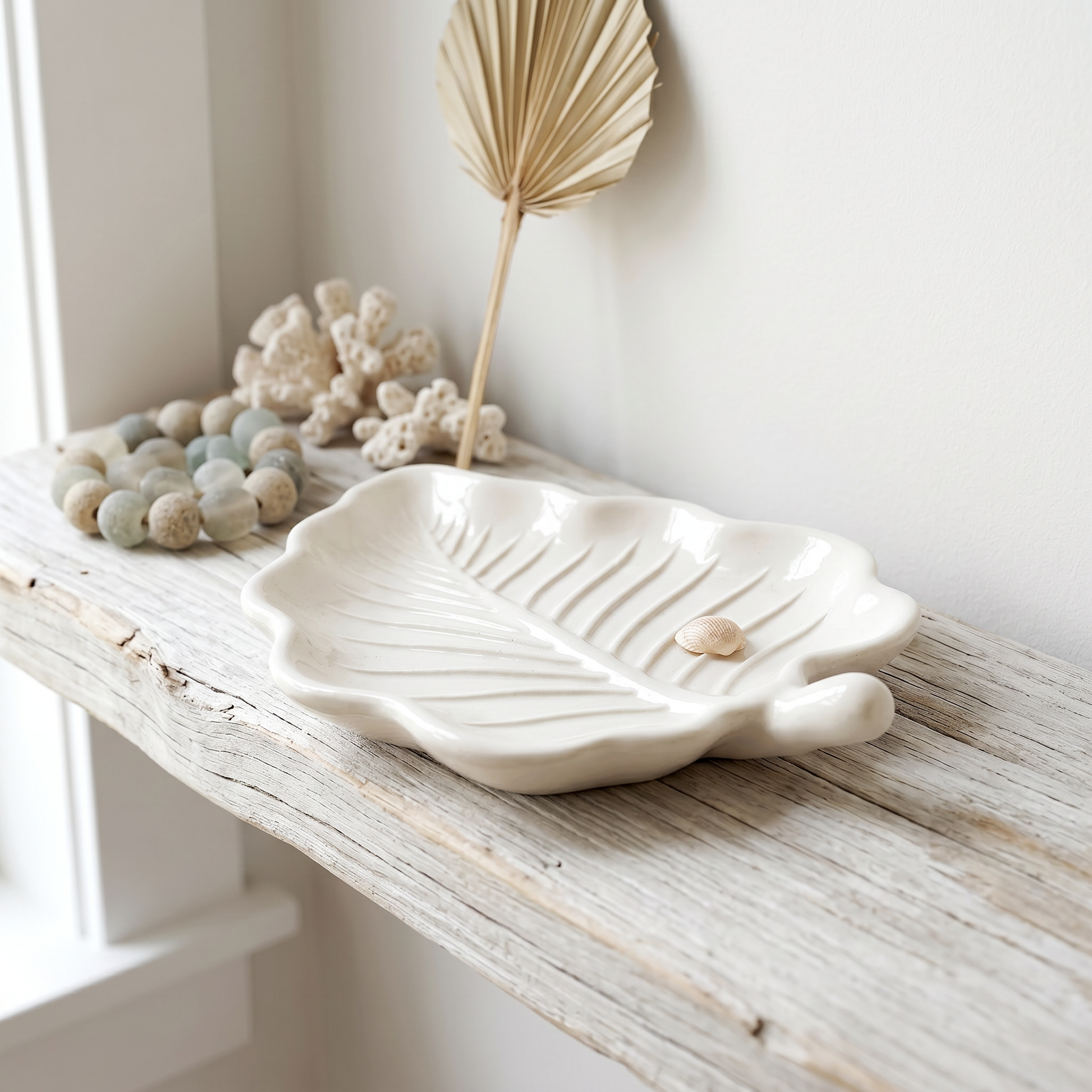 Elm Leaf Decorative Tray, Gypsum White 6" Sunsum® Intentional Living