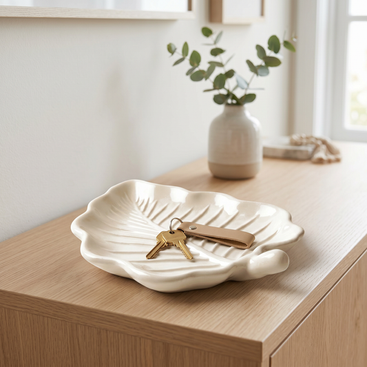 Elm Leaf Decorative Tray, Gypsum White 6" Sunsum® Intentional Living