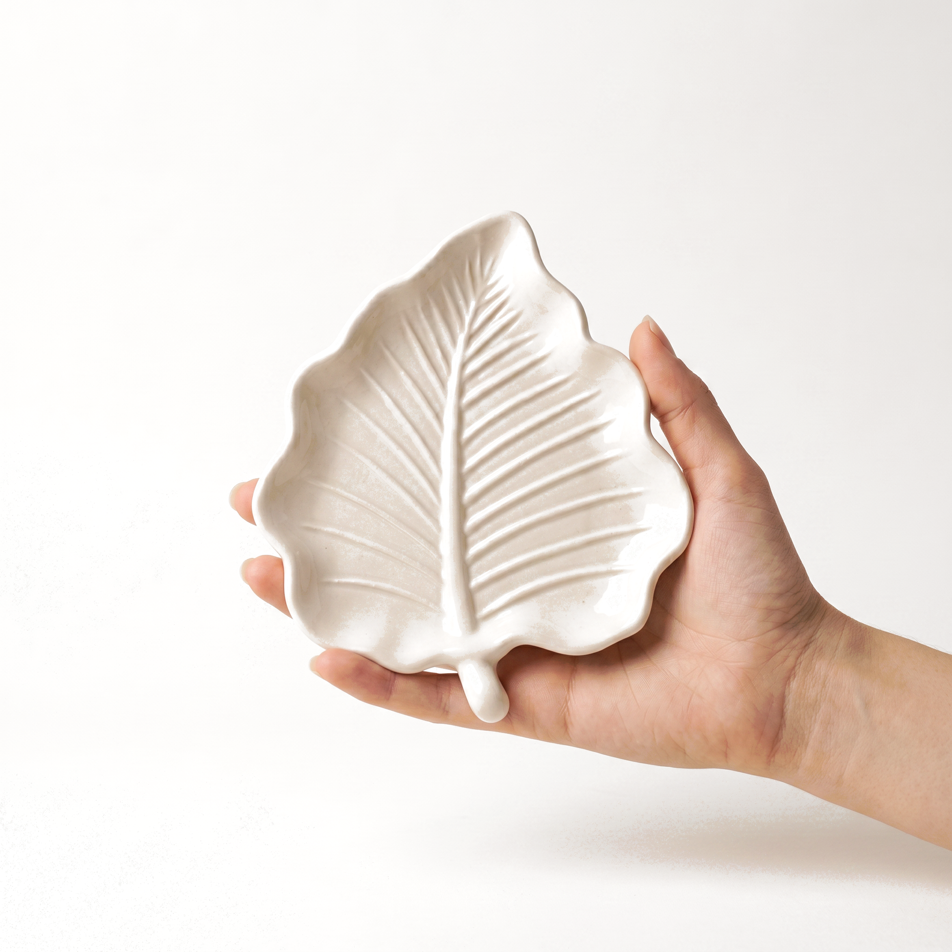 Elm Leaf Decorative Tray, Gypsum White 6" Sunsum® Intentional Living