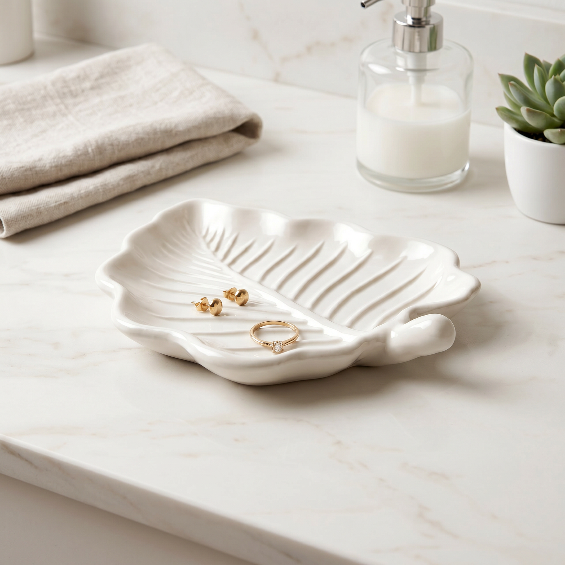 Elm Leaf Decorative Tray, Gypsum White 6" Sunsum® Intentional Living