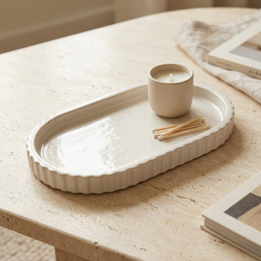 Scalloped Oblong Catchall Tray, Gypsum White 7" Sunsum® Intentional Living