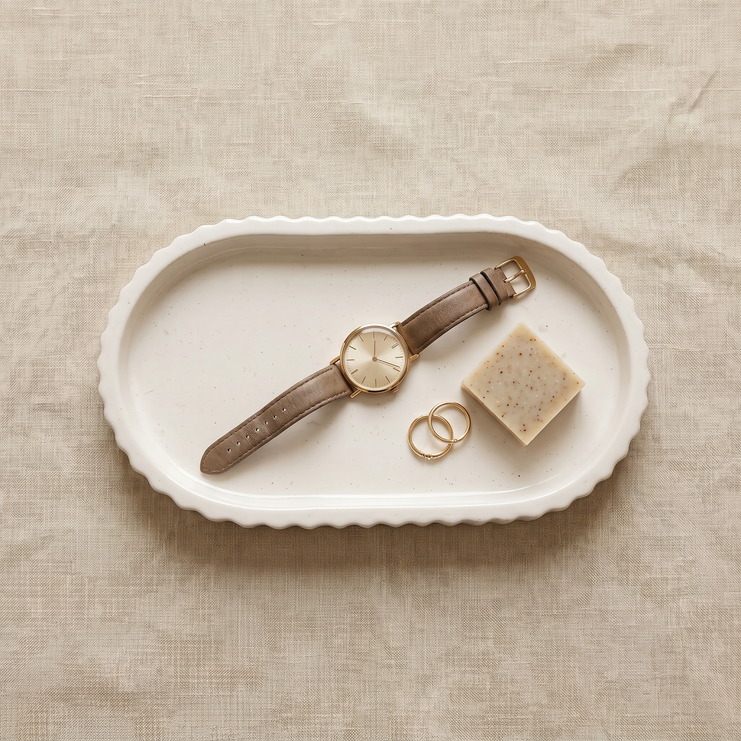 Scalloped Oblong Catchall Tray, Gypsum White 7" Sunsum® Intentional Living