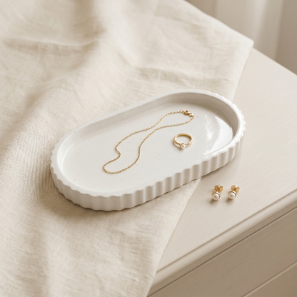 Scalloped Oblong Catchall Tray, Gypsum White 7" Sunsum® Intentional Living
