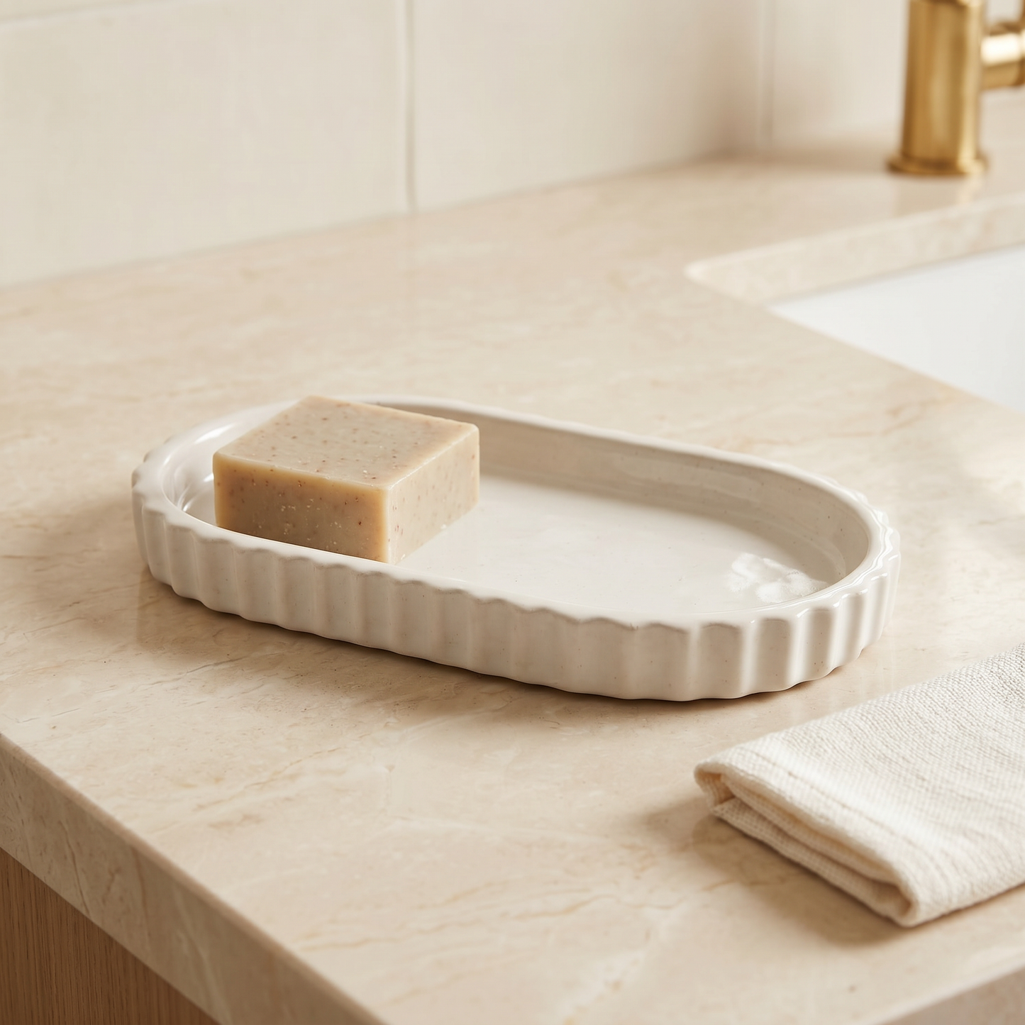 Scalloped Oblong Catchall Tray, Gypsum White 7" Sunsum® Intentional Living