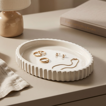 Scalloped Oval Tray, Gypsum White 8" Sunsum® Intentional Living