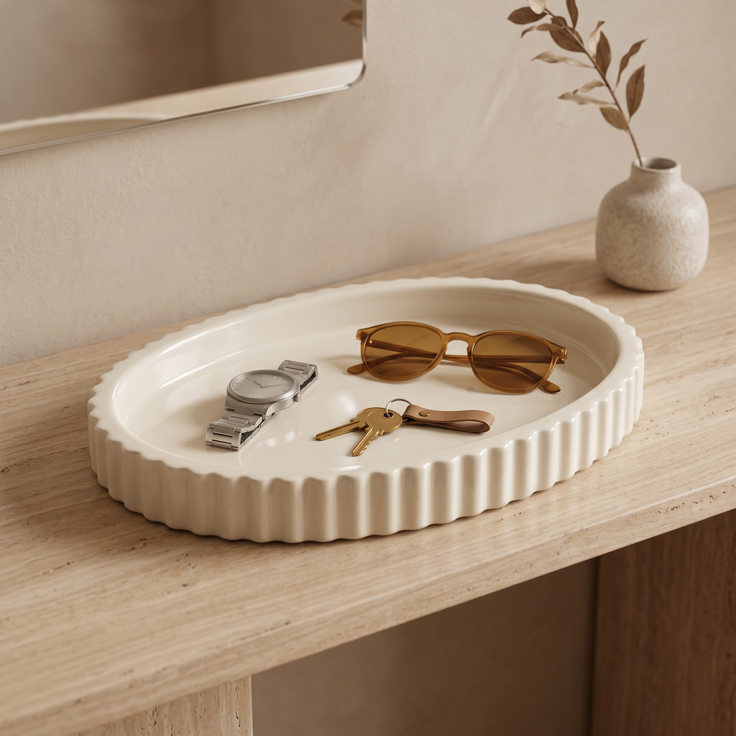 Scalloped Oval Tray, Gypsum White 8" Sunsum® Intentional Living