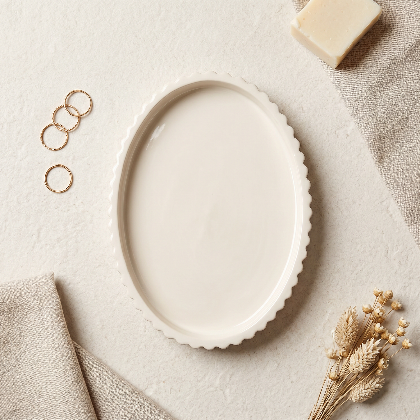 Scalloped Oval Tray, Gypsum White 8" Sunsum® Intentional Living