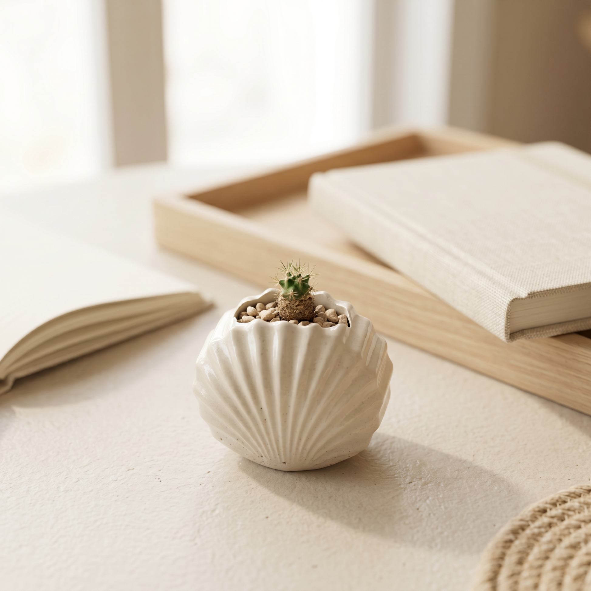 Mini Clam Shell Planter, Gypsum White 3" Sunsum® Intentional Living