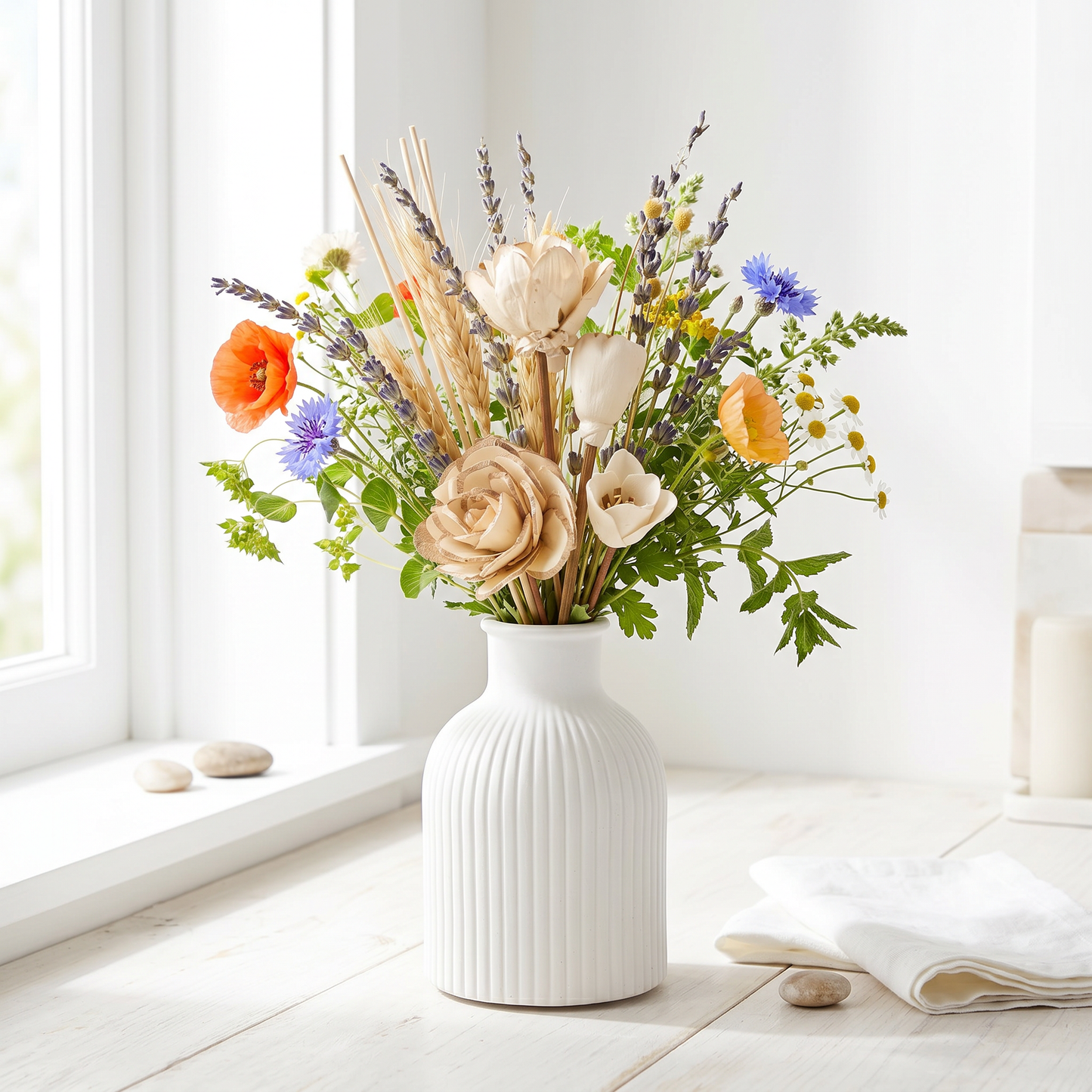 Ribbed Bottle Vase, Gypsum White 4" Sunsum® Intentional Living