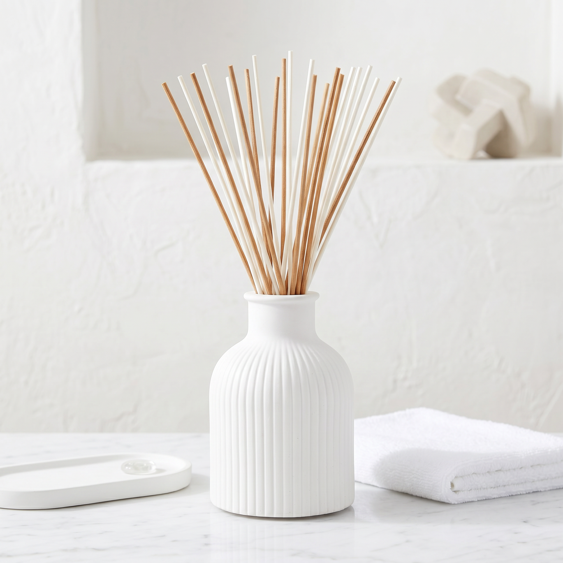 Ribbed Bottle Vase, Gypsum White 4" Sunsum® Intentional Living