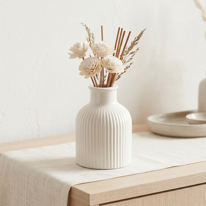Ribbed Bottle Vase, Gypsum White 4" Sunsum® Intentional Living
