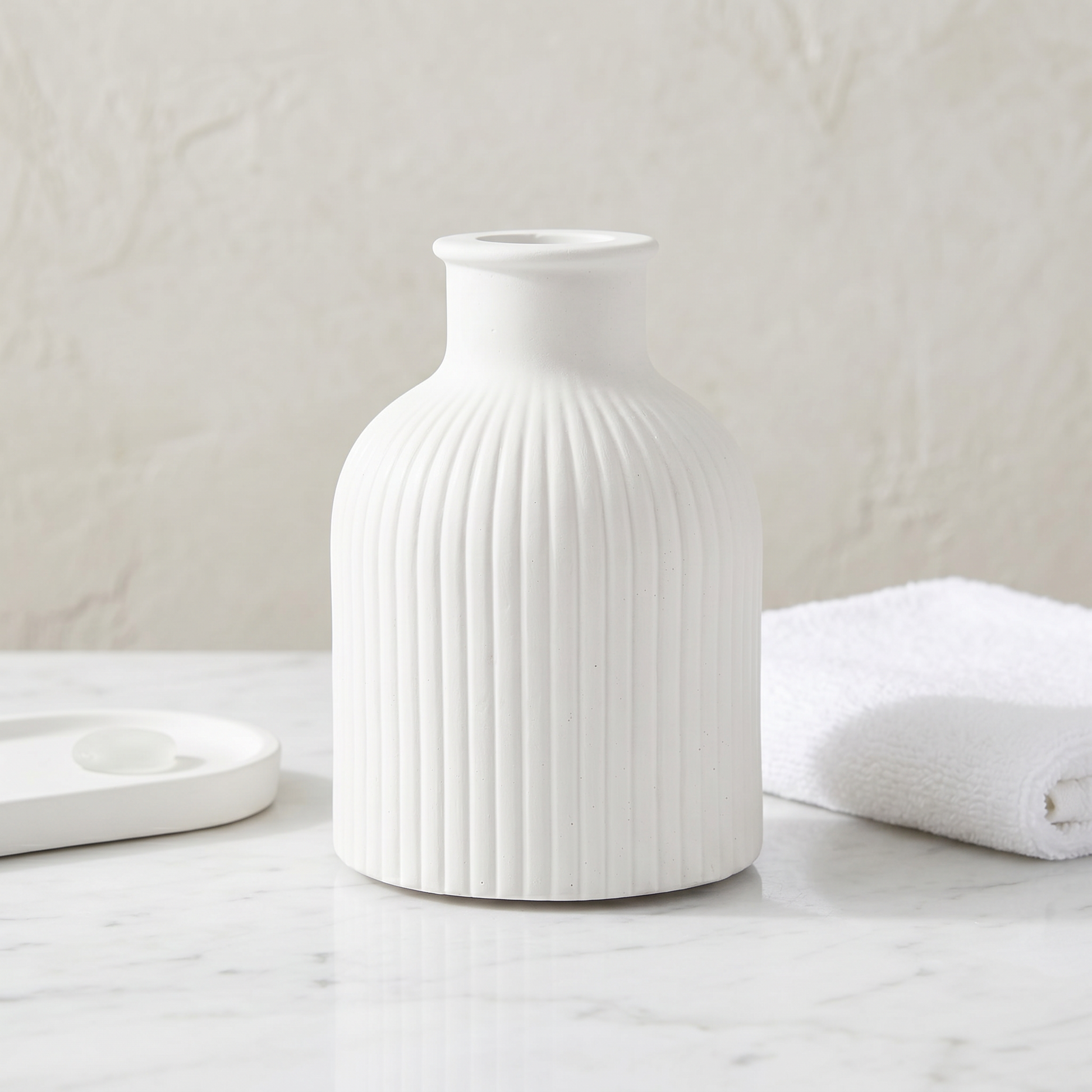 Ribbed Bottle Vase, Gypsum White 4" Sunsum® Intentional Living