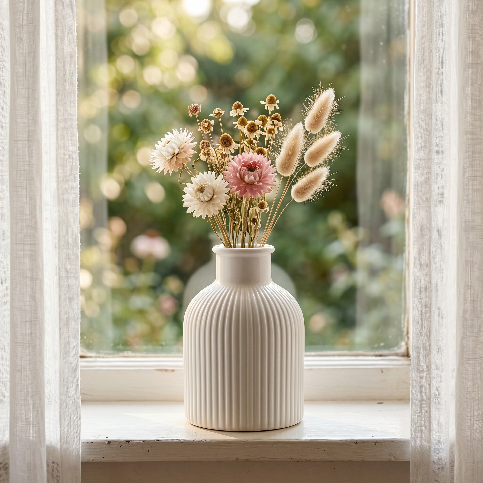 Ribbed Bottle Vase, Gypsum White 4" Sunsum® Intentional Living