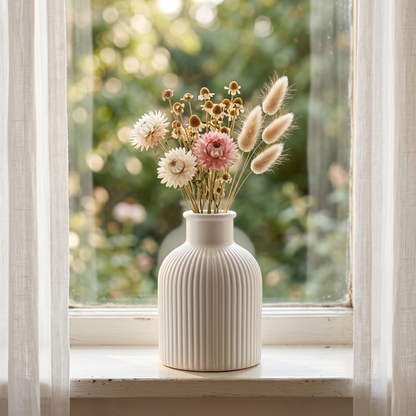 Ribbed Bottle Vase, Gypsum White 4" Sunsum® Intentional Living