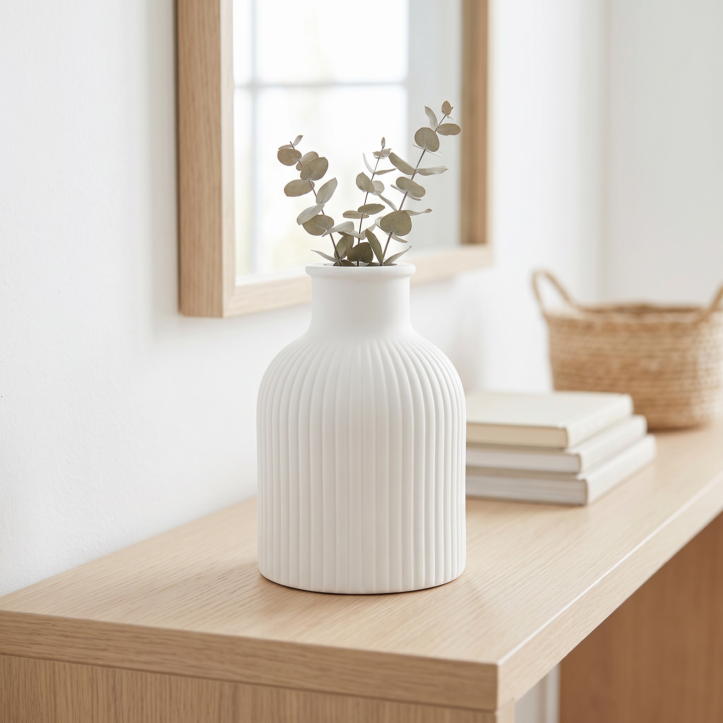 Ribbed Bottle Vase, Gypsum White 4" Sunsum® Intentional Living