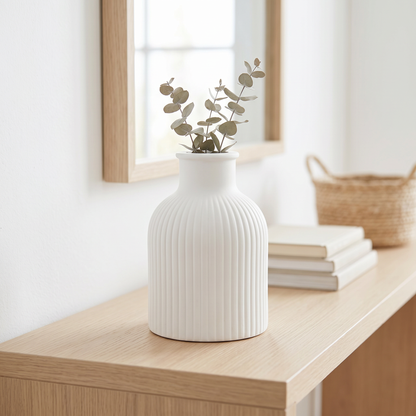 Ribbed Bottle Vase, Gypsum White 4" Sunsum® Intentional Living