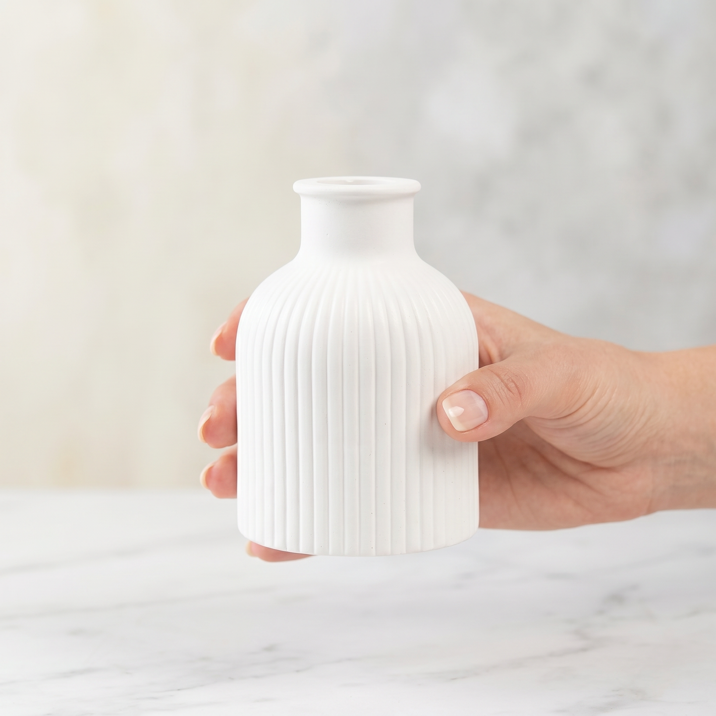 Ribbed Bottle Vase, Gypsum White 4" Sunsum® Intentional Living