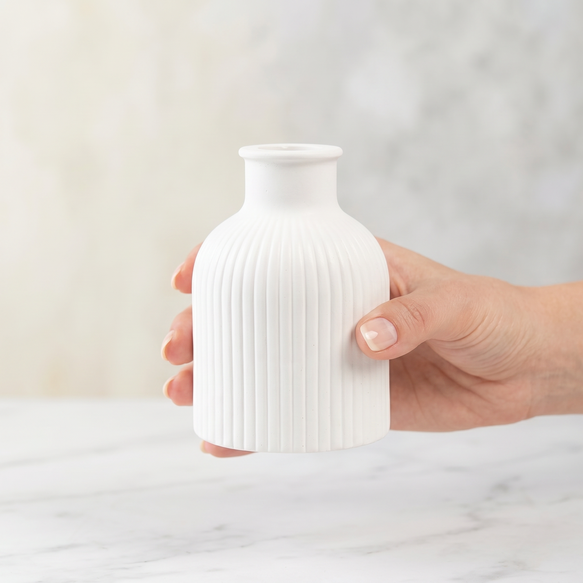 Ribbed Bottle Vase, Gypsum White 4" Sunsum® Intentional Living