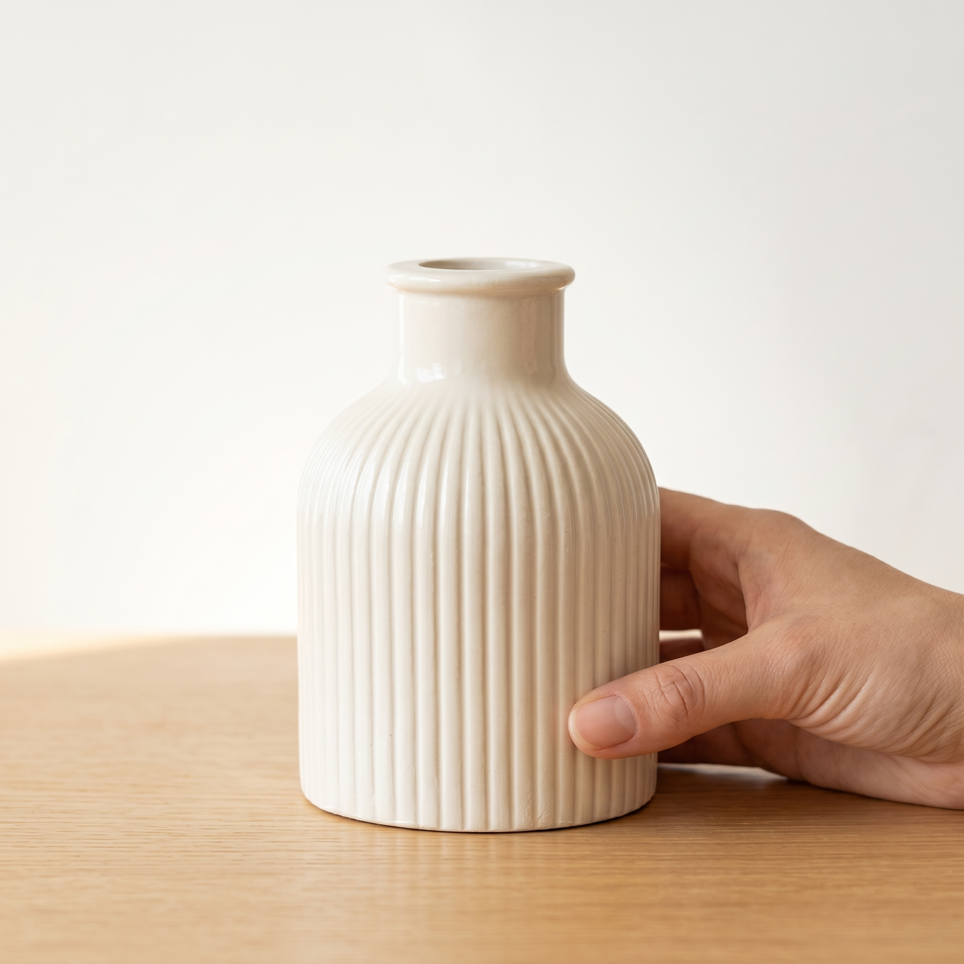 Ribbed Bottle Vase, Gypsum White 4" Sunsum® Intentional Living