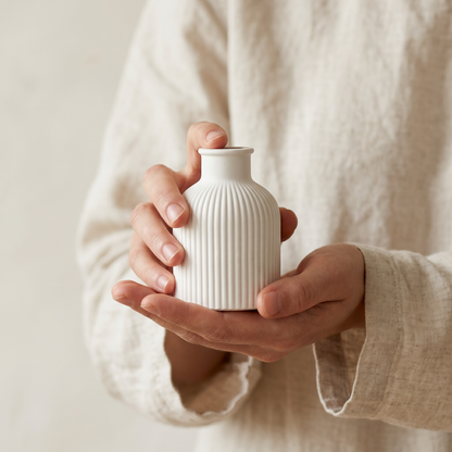 Ribbed Bottle Vase, Gypsum White 4" Sunsum® Intentional Living