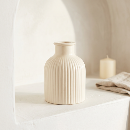 Ribbed Bottle Vase, Gypsum White 4" Sunsum® Intentional Living