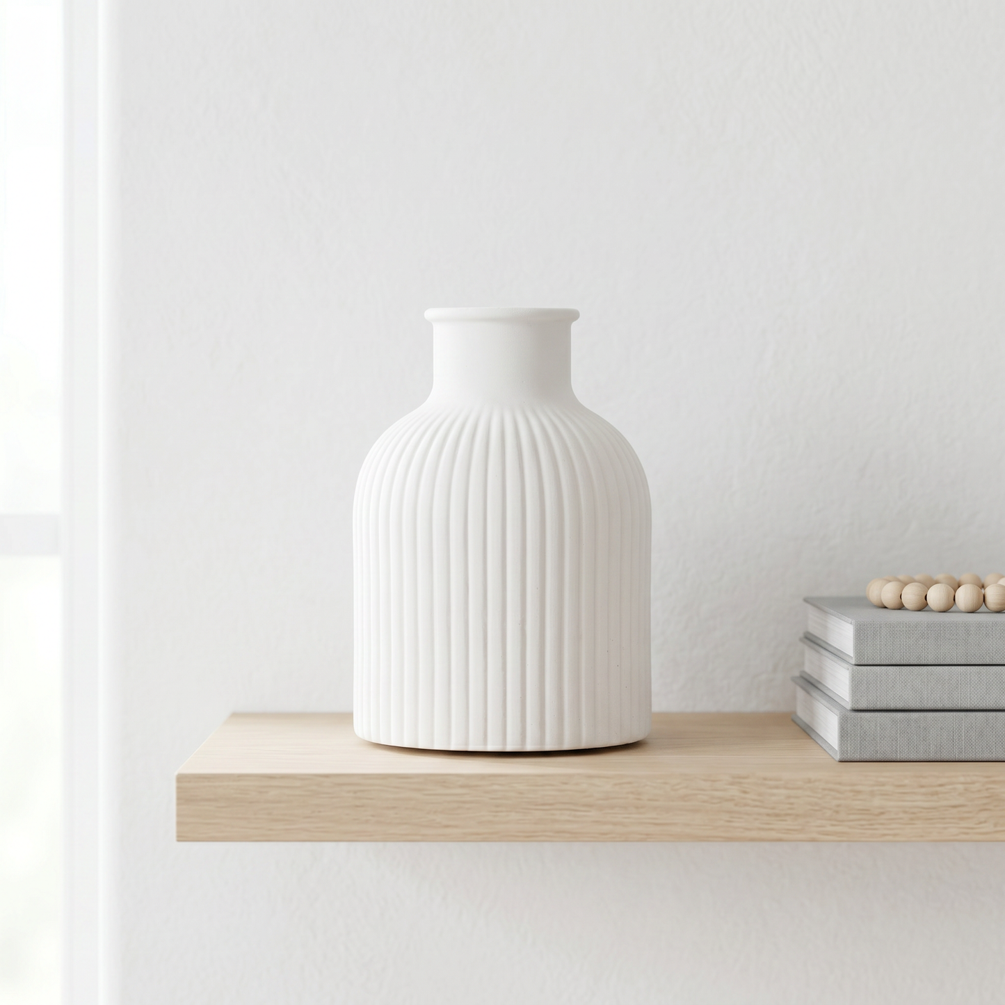 Ribbed Bottle Vase, Gypsum White 4" Sunsum® Intentional Living