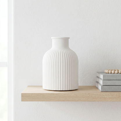 Ribbed Bottle Vase, Gypsum White 4" Sunsum® Intentional Living