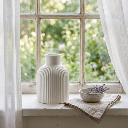 Ribbed Bottle Vase, Gypsum White 4" Sunsum® Intentional Living
