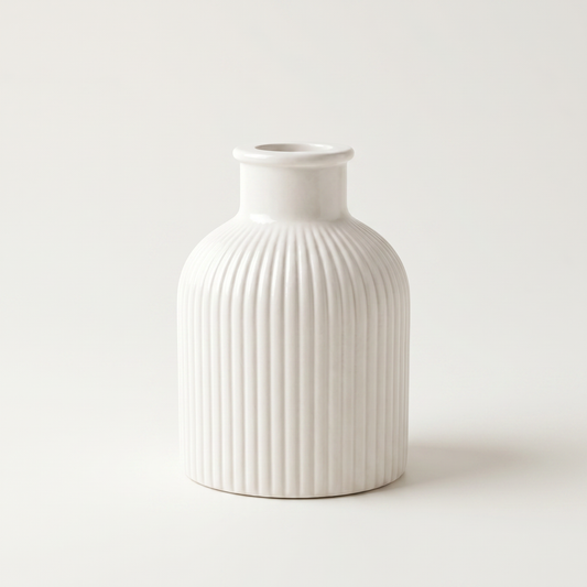 Ribbed Bottle Vase, Gypsum White 4" Sunsum® Intentional Living
