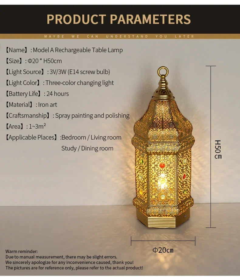 Table Lamp - Portable Iron Art Metal Long