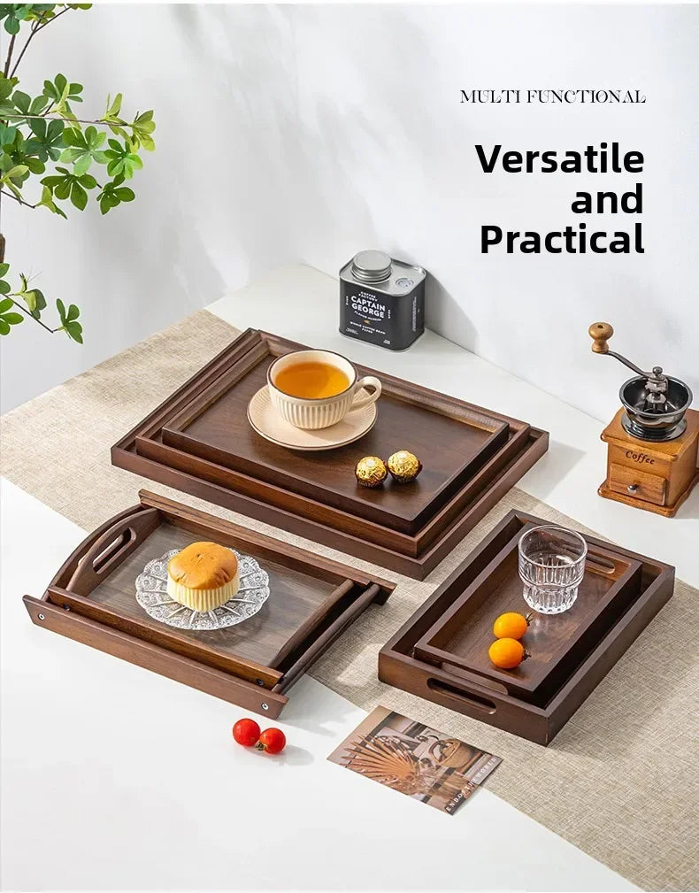 Tea Tray - Wooden Walnut Rectangular