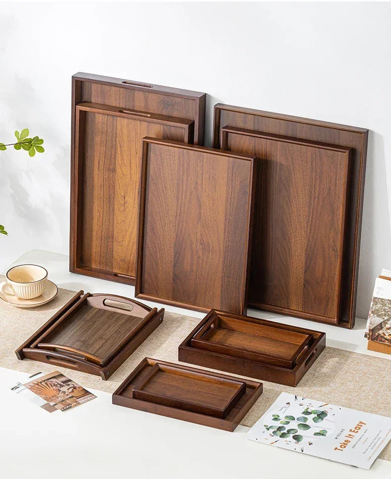 Tea Tray - Wooden Walnut Rectangular