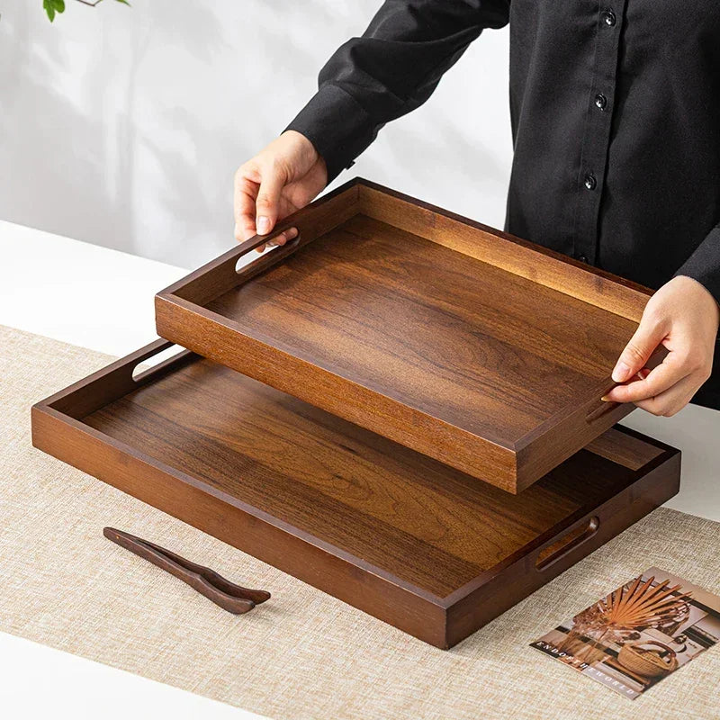 Tea Tray - Wooden Walnut Rectangular