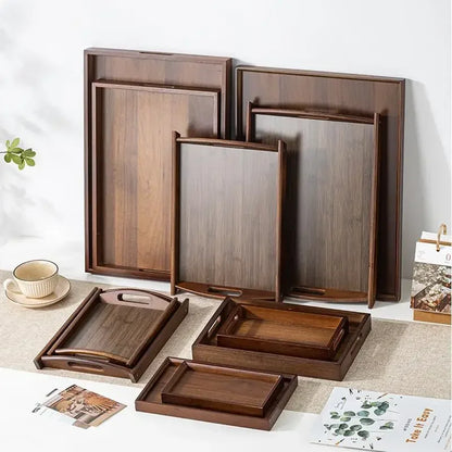 Tea Tray - Wooden Walnut Rectangular