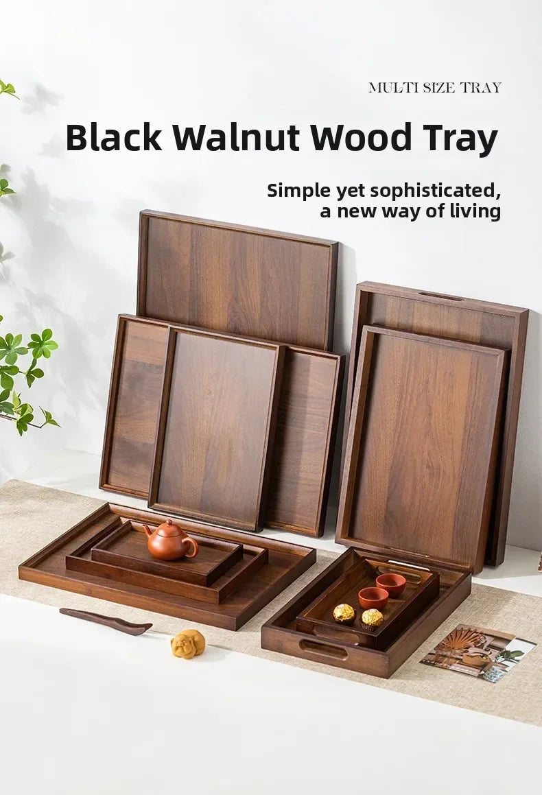 Tea Tray - Wooden Walnut Rectangular