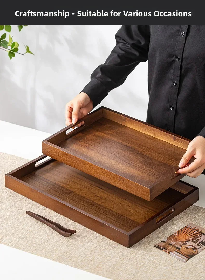 Tea Tray - Wooden Walnut Rectangular