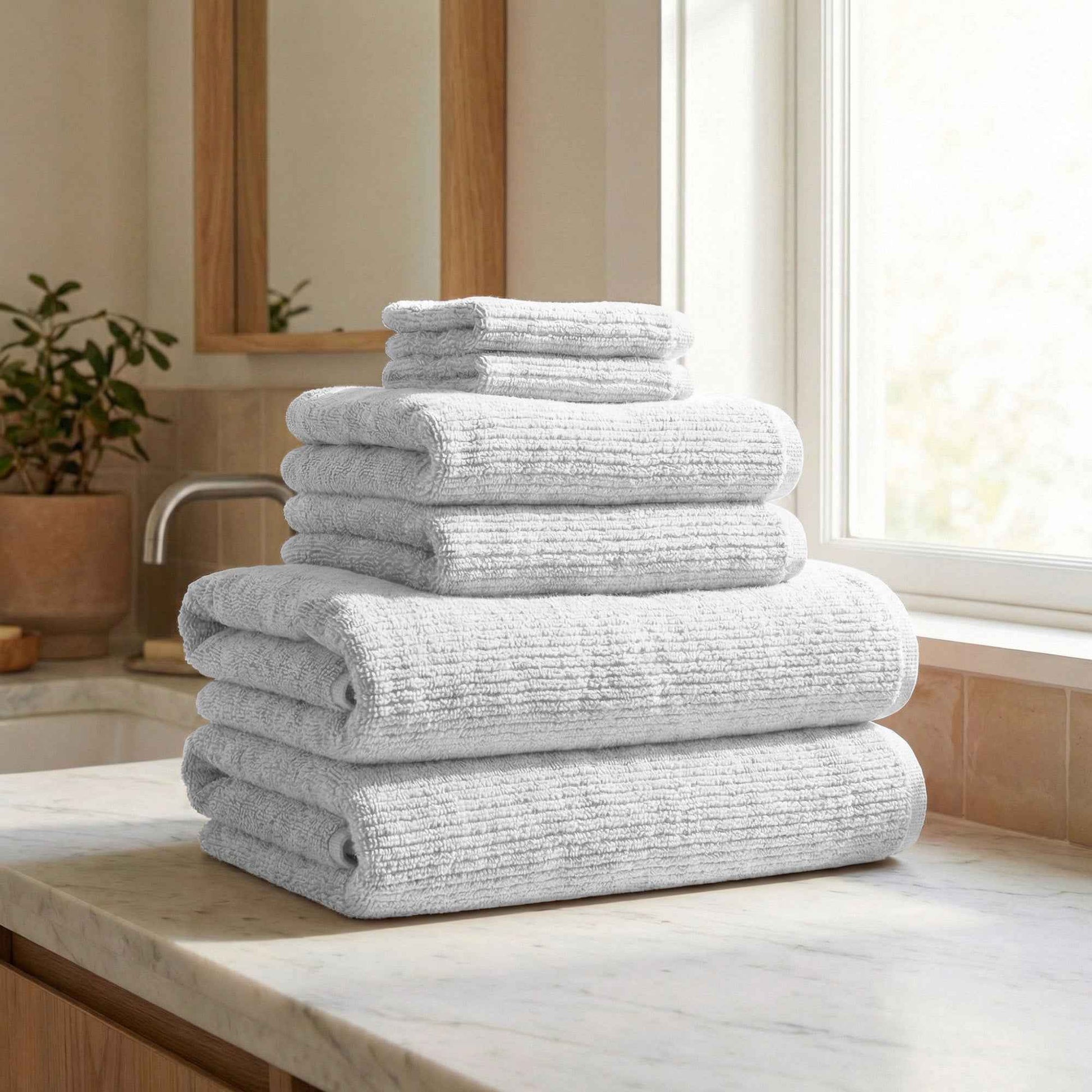 Turkish Cotton Ribbed 6-Piece Bath Towel Set - Georgiana Collection