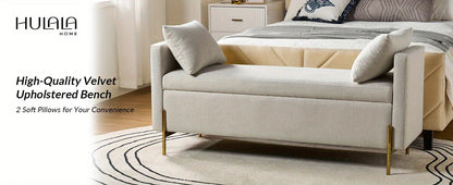 Upholstered Fabric Storage Ottoman Bench with Pillows