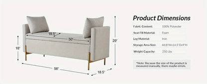 Upholstered Fabric Storage Ottoman Bench with Pillows