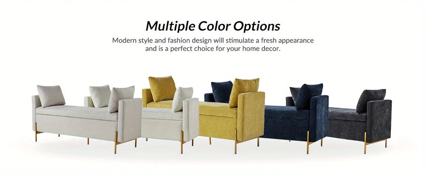 Upholstered Fabric Storage Ottoman Bench with Pillows